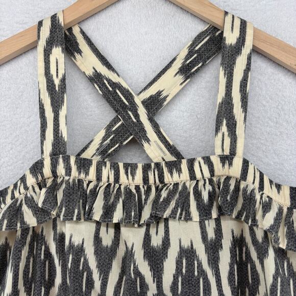 J.CREW Top 6 Ikat Print Ruffle Flounce Sleeveless Boho Beach Cotton Gray - Picture 3 of 13